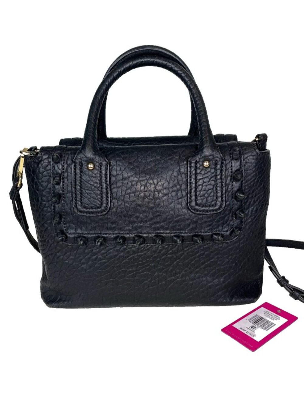 Vince Camuto Axmin Satchel Black Bublam Leather Crossbody Top Handle Bag Purse